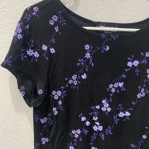 Briggs Black and Purple Floral Top Size Petite Medium - Picture 2 of 6